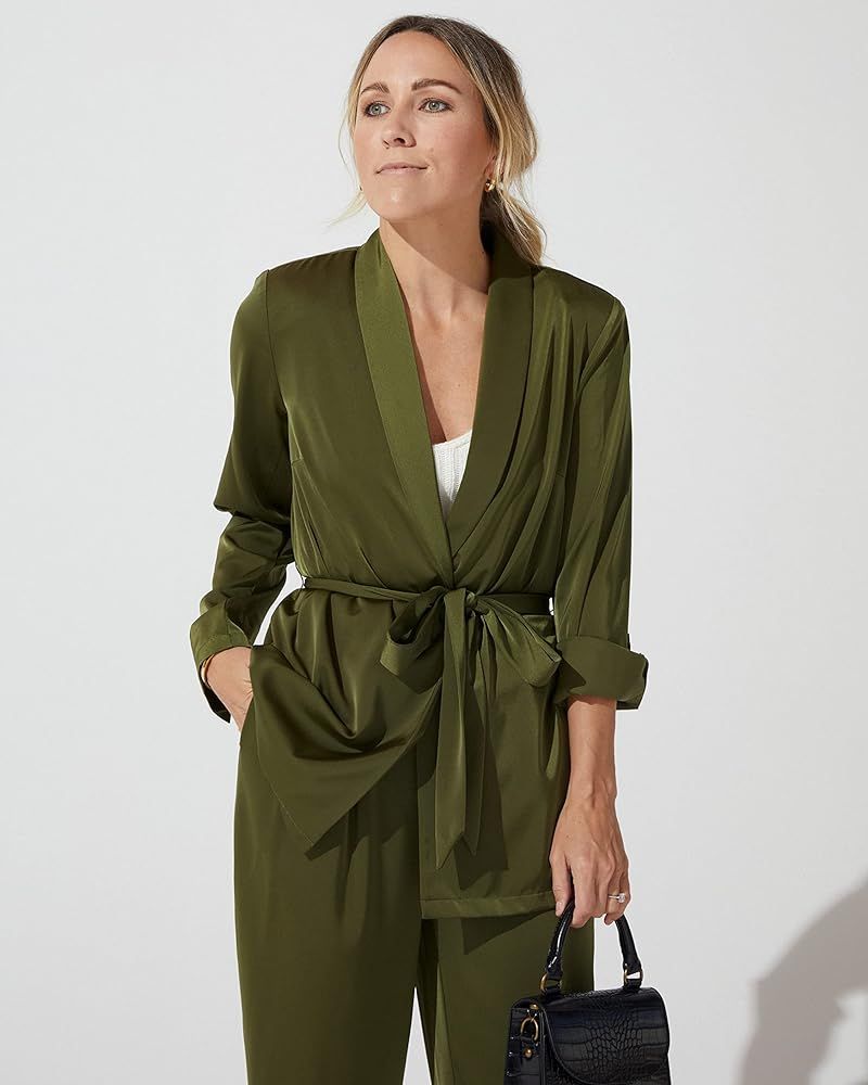 The Drop Women's Military Olive Satin Blazer with Tie by @jaceyduprie | Amazon (US)