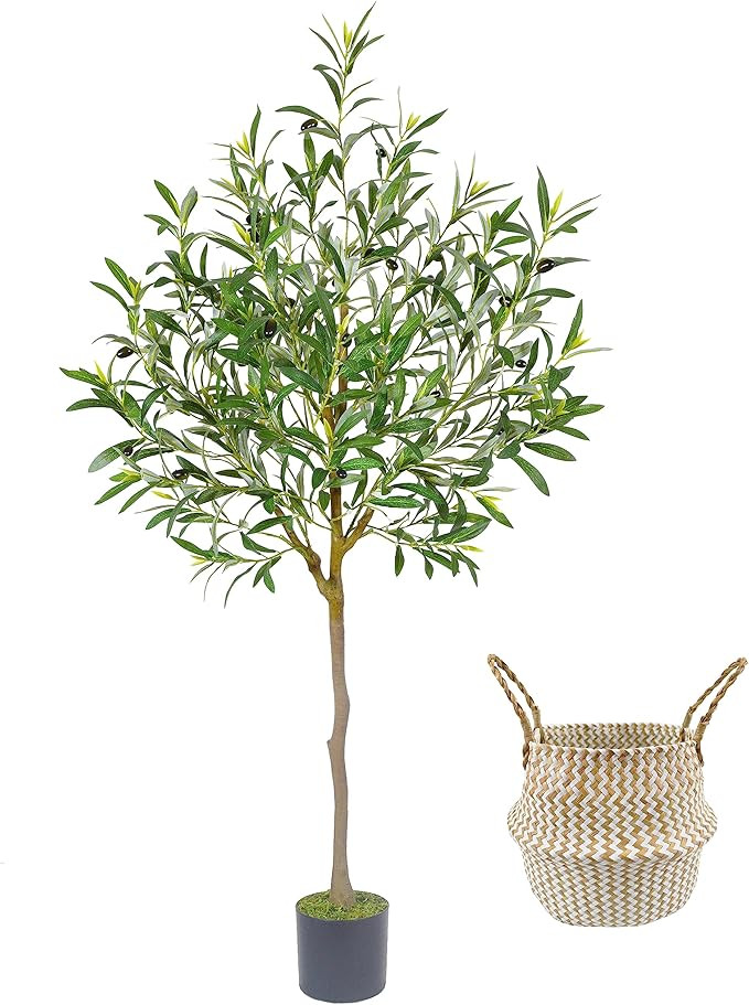 Artificial Olive Tree, 5ft Tall Fake Olive Leaves Plant with Basket, Indoor Outdoor Faux Olive To... | Amazon (US)