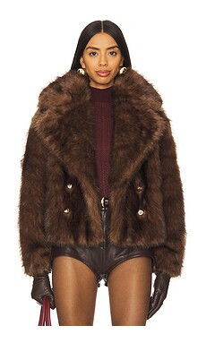 Adrienne Landau The Cornelia Faux Fur Peacoat in Chocolate from Revolve.com | Revolve Clothing (Global)