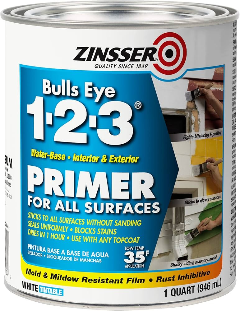 Rust-Oleum ZINSSER 1 qt 02004 White, Bulls Eye 1-2-3 Water-Based Stain Blocking Primer/Sealer | Amazon (US)