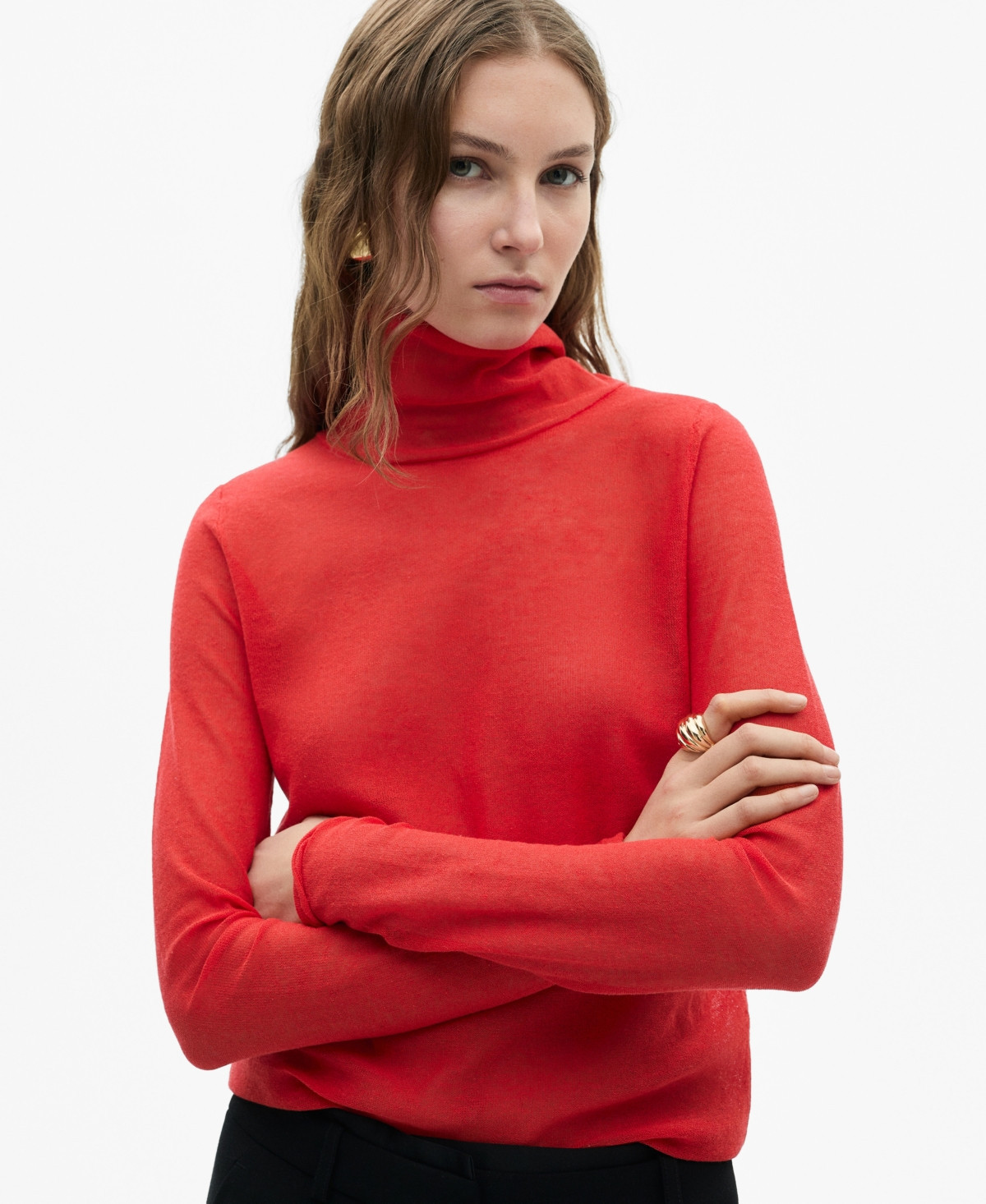 Mango Women's Semi-Transparent Turtleneck Sweater - Red | Macy's