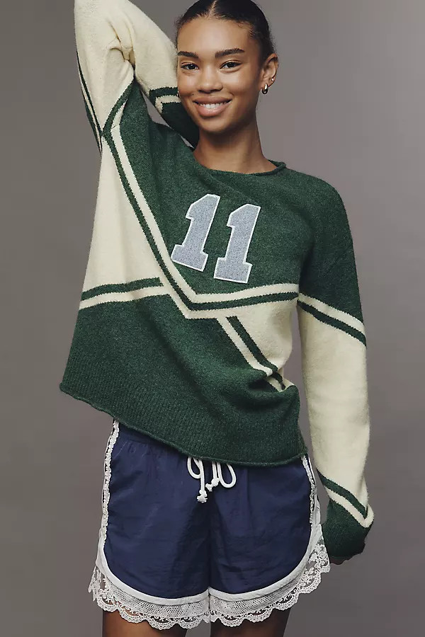 Daily Practice Long Jump Lace-Trim Drawstring Shorts | Anthropologie (US)