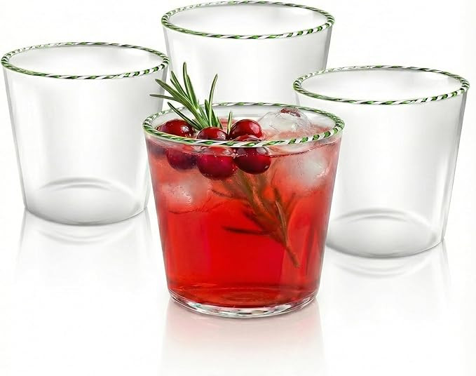 Gusto Buono Holiday Drinking Glasses — Set of 4 13oz Old Fashioned Glass, Borosilicate Glass Tu... | Amazon (US)