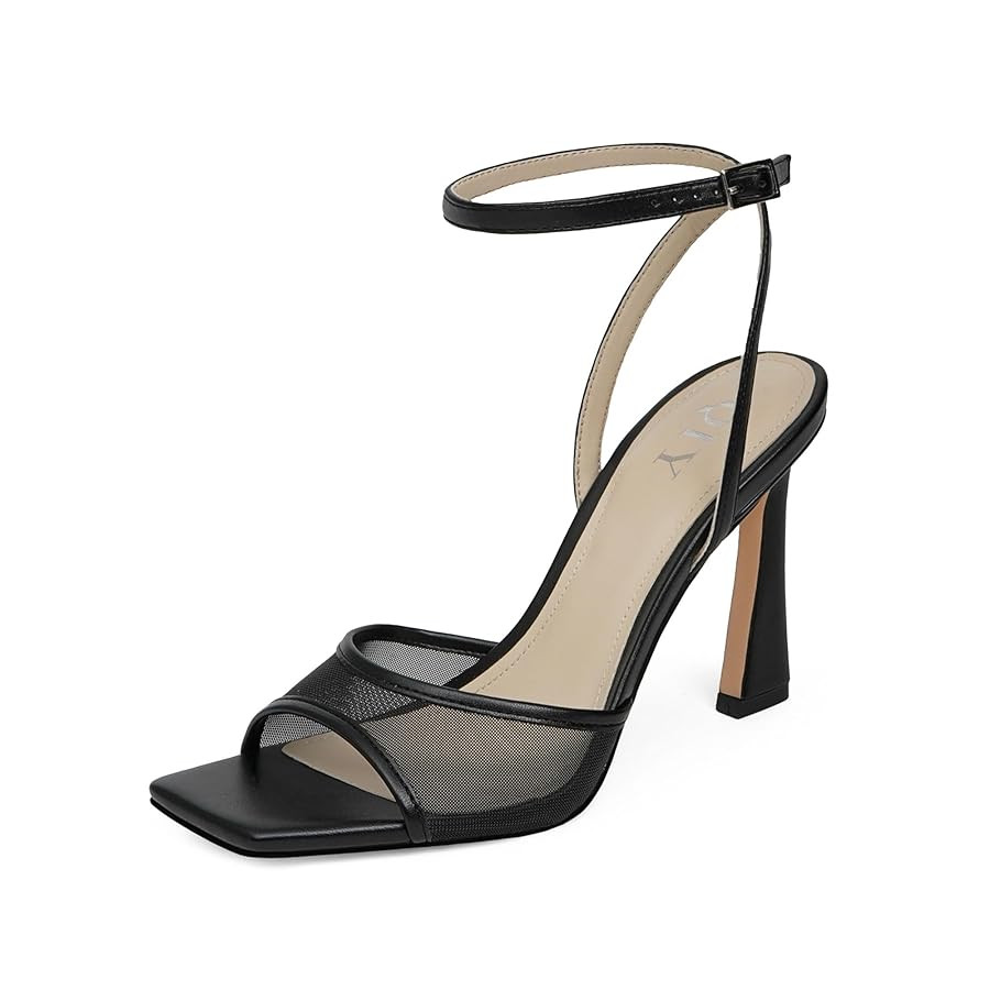 Strappy Heels for Women Heeled Sandals Square Toe Heel Ankle Strap Stiletto Mesh High Heels Dress... | Amazon (US)