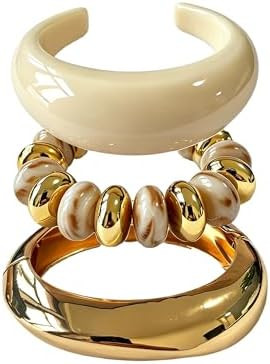 Chunky Gold Acrylic Bangle Bracelets for Women Chunky Resin Beaded Bracelets 14K Gold Plated Bang... | Amazon (US)