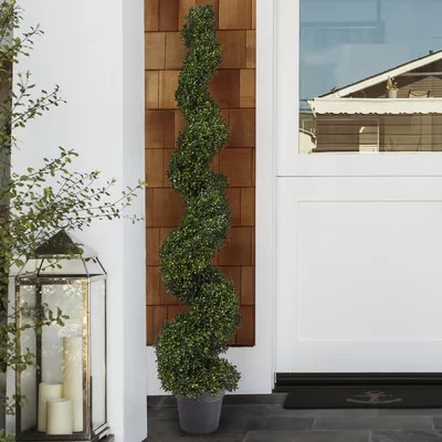 Pure Garden 5-Foot Faux Boxwood Artificial Plant - Spiral Topiary Tree with Weighted Pot for Indoor or Outdoor, Home, or Office - Realistic Fake Plan | Wayfair North America