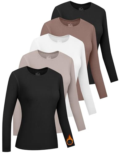 HOPLYNN 5 Pack Womens Long Sleeve Thermal Shirts Crew Neck Double Sided Fleece Lined Baselayer To... | Amazon (US)