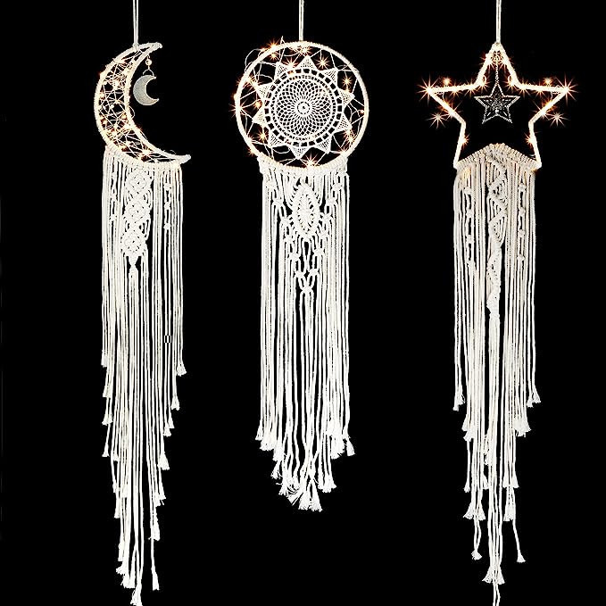 Jetec 3 Pieces Dream Catcher Bohemian Moon Star Sun Design Woven Wall Hanging Decor Handmade Trad... | Amazon (US)