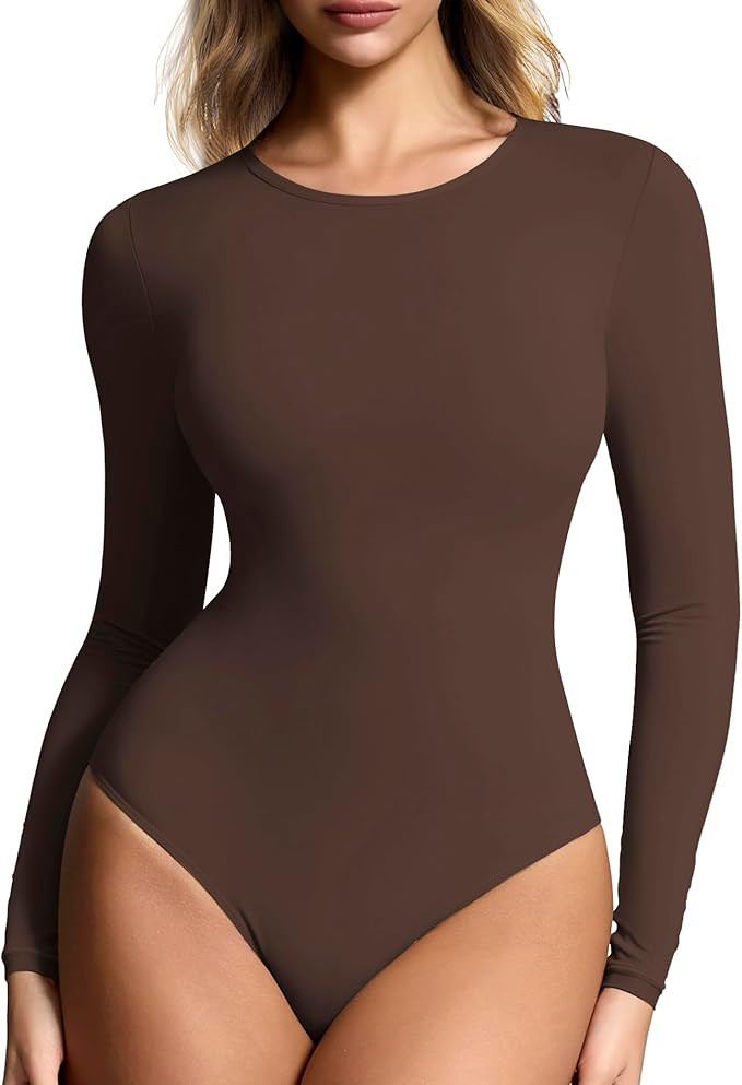 Women’s Crew Neck Long Sleeve Bodysuits - Double lined Body Suit T Shirts Basic | Top Fall Wint... | Amazon (US)