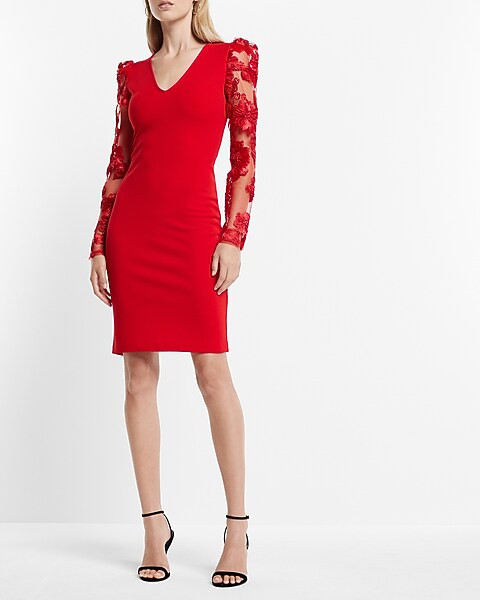 Lace Puff Sleeve Mini Sheath Dress | Express