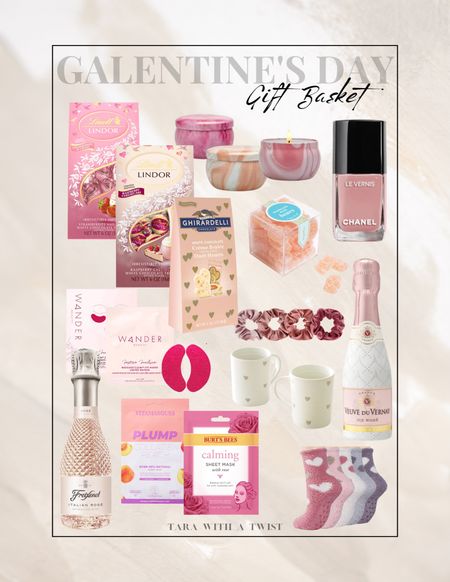 Galentine’s Day gift ideas! Gifting ideas for a fun galentine’s gift basket! 

Lindt Raspberry Cheesecake chocolate. Strawberries and cream chocolate. Chanel nail polish. Champagne bears. Clean & non toxic eye masks. Clean & non toxic face masks. Valentines socks. Valentines basket stuffers. Valentines mugs. Silk scrunchies. Clean burn mini candles. 

Valentine’s Day
Galentine’s Day
Galentine’s Gifts
Valentine’s Gifts for Her 

#LTKSeasonal #LTKGiftGuide
