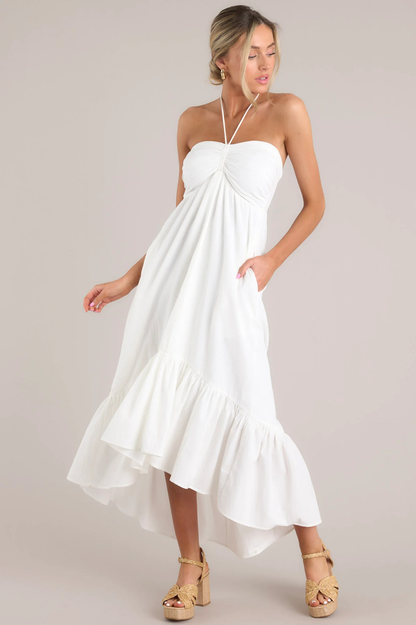 Memory Lane White Halter Midi Dress | Red Dress