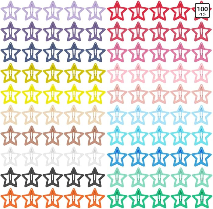 KUBOM 100 Pcs Star Hair Clips Non-slip Toddlers Colorful Cute Mixed Color Metal Hair Barrettes Ha... | Amazon (US)