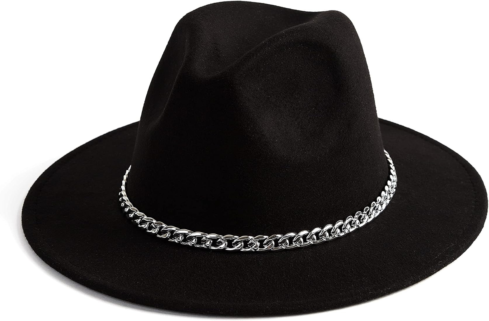 Gossifan Classic Wide Brim Fedora Hat with Chain Belt Buckle | Amazon (US)