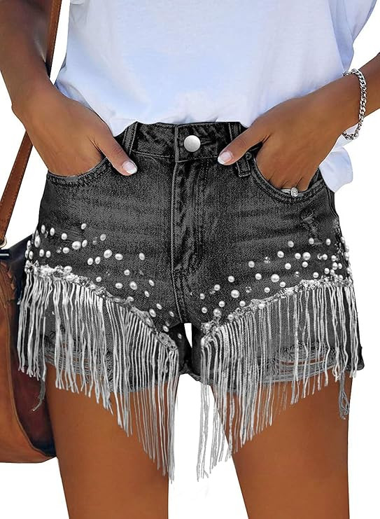JMITHA Women's High Waisted Denim Shorts Distressed Raw Edge Stretch Denim Jean Shorts | Amazon (US)