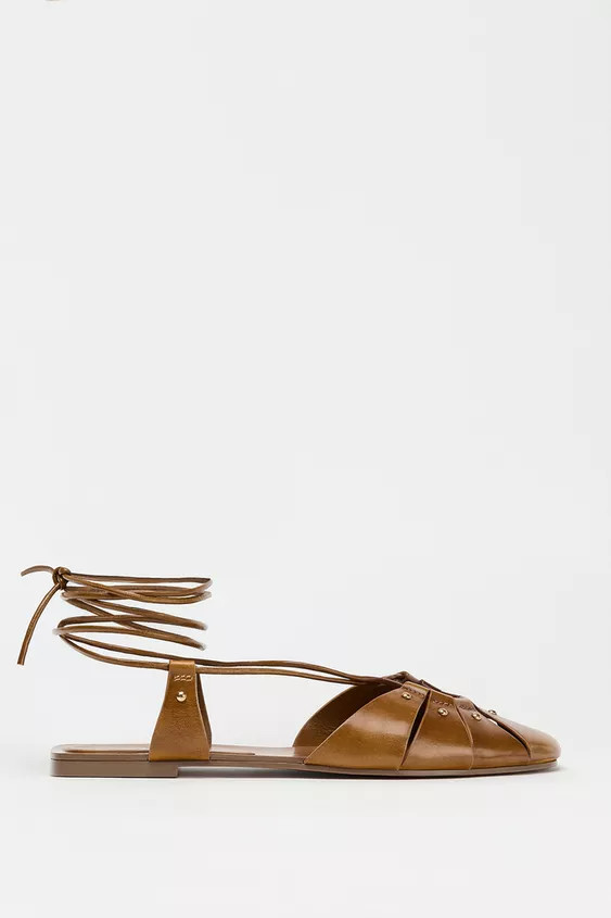 LEATHER TIED CAGE SANDALS | Zara US