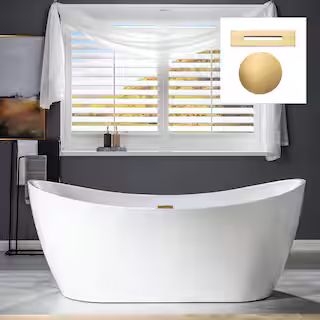 WOODBRIDGE Greenfield 71 in. Acrylic FlatBottom Double Slipper Bathtub with Brushed Gold Overflow... | The Home Depot