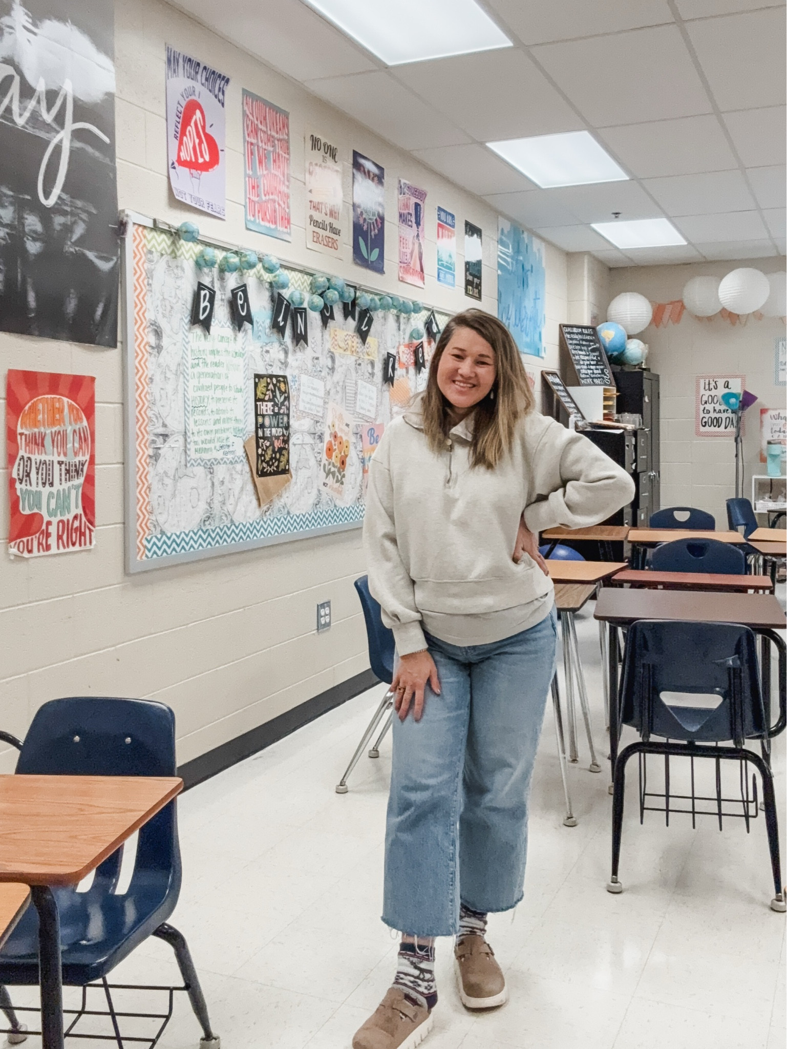 casual Friday teacher outfit of the day! High waisted wide leg jeans, bounce fleece half zip pullover (so so comfy) and my go to Birkenstocks with cozy socks! 

#LTKootd