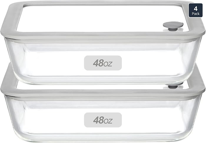 Glass Food Containers with Glass Lid, Microwave Safe Food Storage Container Set, 2 Pack of 48oz, ... | Amazon (US)