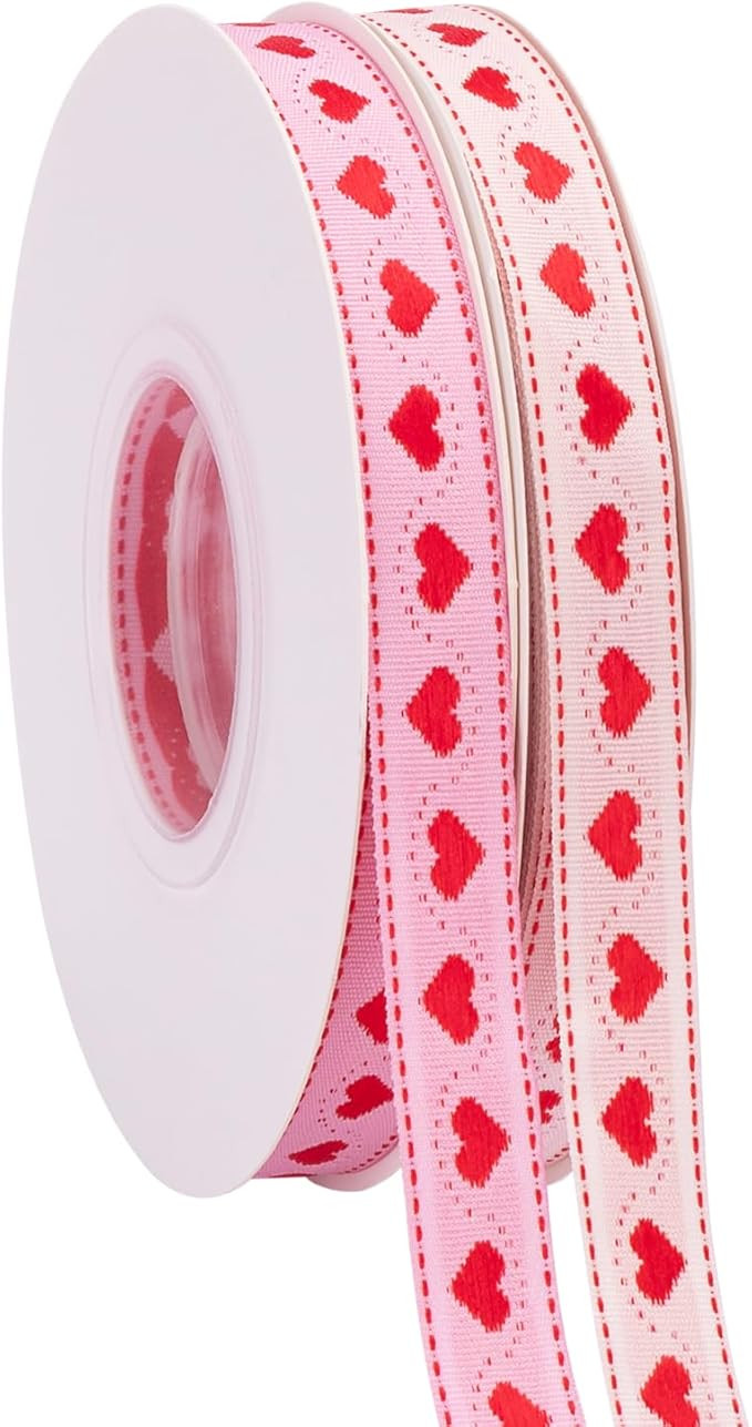 Valentine’s Day Ribbon,2 Rolls Heart Satin Ribbon Use for Valentines Day Craft,Gift Wrapping,Ho... | Amazon (US)
