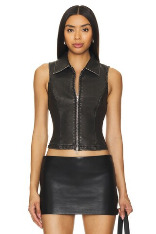 superdown Rachel Faux Leather Vest in Distressed Black from Revolve.com | Revolve Clothing (Global)