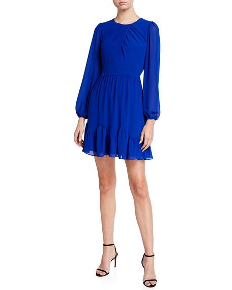 Milly Jackie Blouson-Sleeve Chiffon Dress | Neiman Marcus