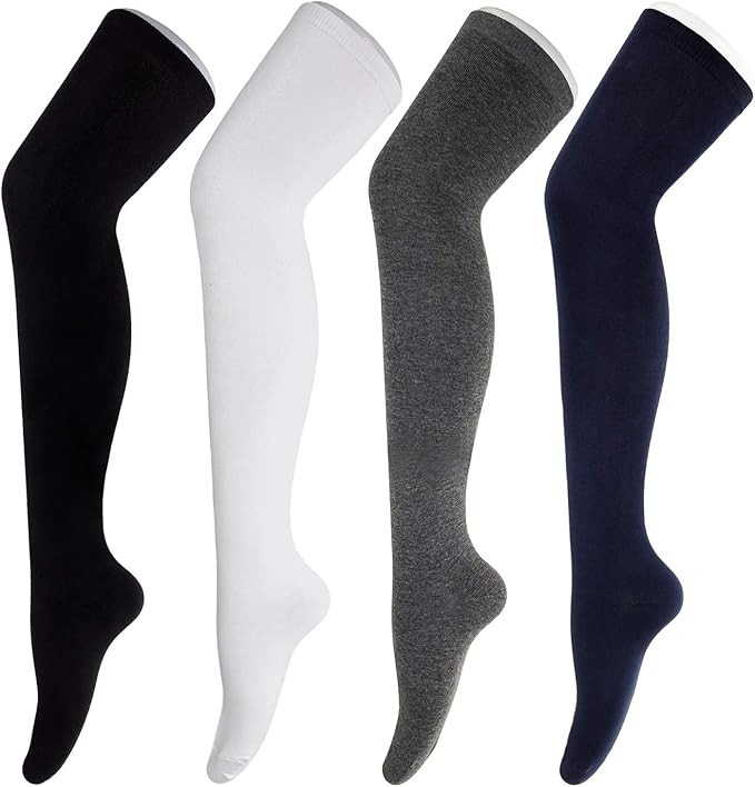 Tom & Mary Women’s Thigh High Socks, Combed Cotton (85%), Non-Slip, Soft, Stripe & Solid, Over Knee  | Amazon (US)