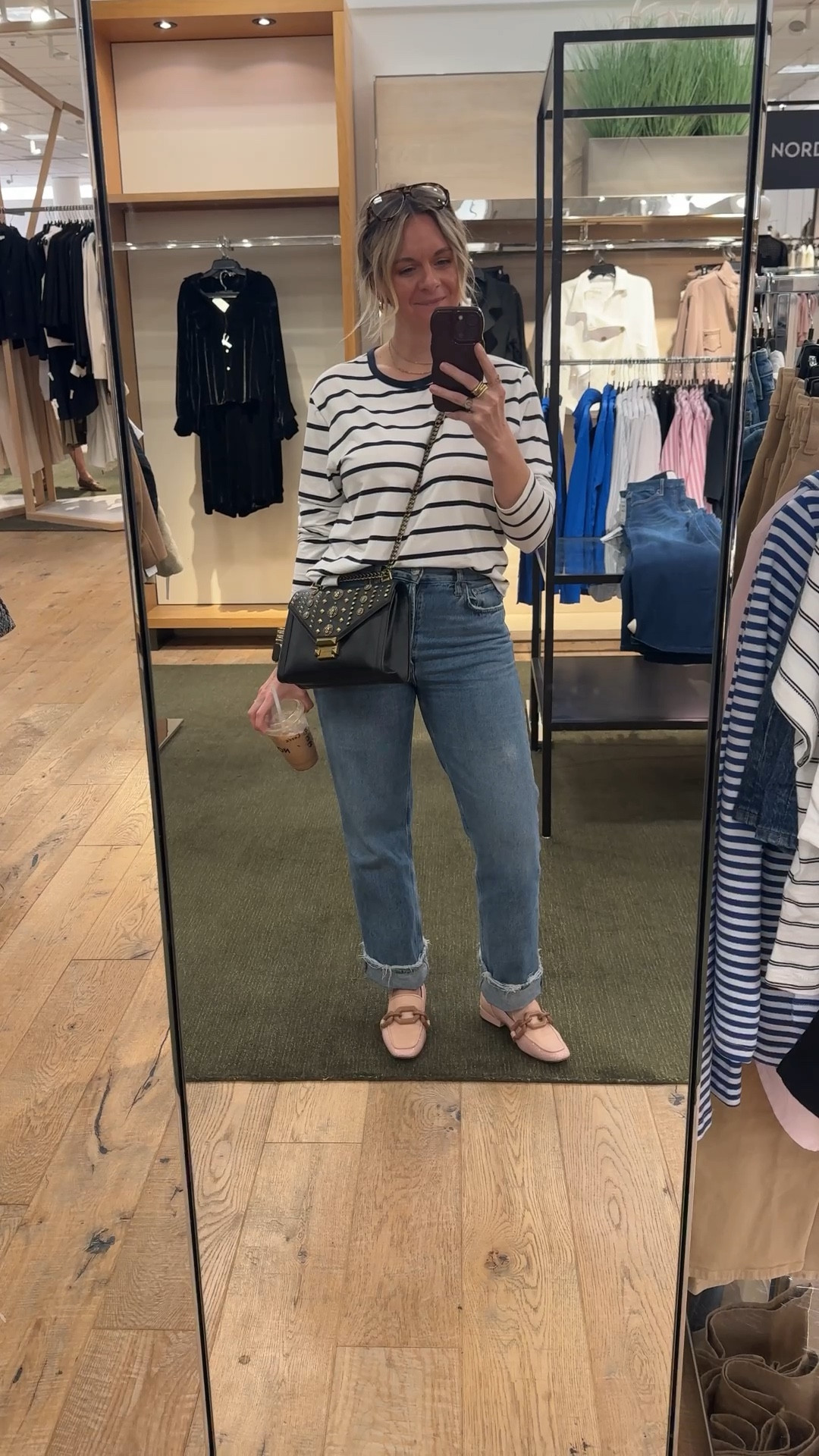 Client appointment OOTD ✔️ Stripes + straight leg jeans + a good bag never misses. The formula: one classic print, one structured accessory, and a cuff on the hem to make it intentional. Simple, timeless, and everything is linked below! 🛍️ 

#LTKootd #LTKdayinmylife #LTKOver40