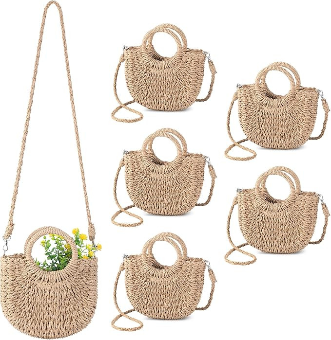 Oudain Straw Purses for Women Semi Circle Rattan Straw Purses Bulk with Handles for Women Wedding... | Amazon (US)