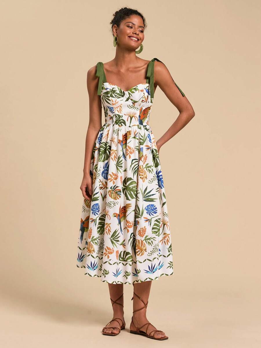 Travachic Tropical Coconut Tree Pattern Women's Sling Midi Dress,Vacation Outfits Women,  Suitabl... | SHEIN