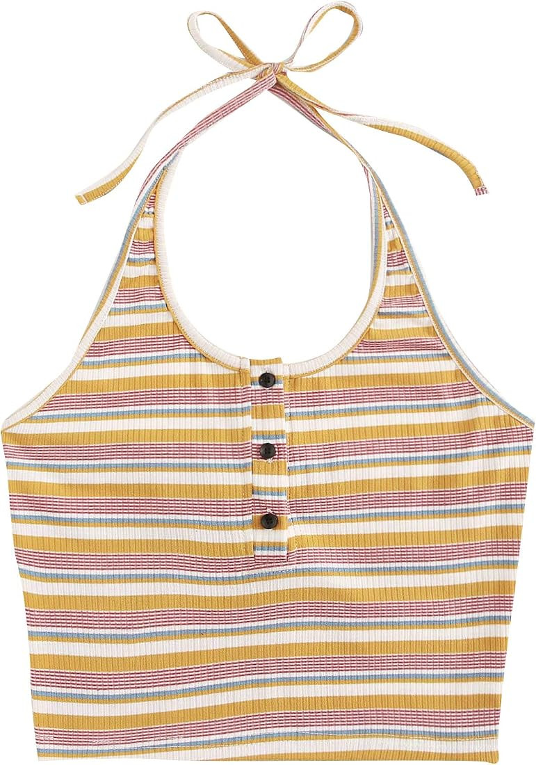SweatyRocks Women's Casual Sleeveless Vest Halter Crop Top Cami Tank Tops | Amazon (US)