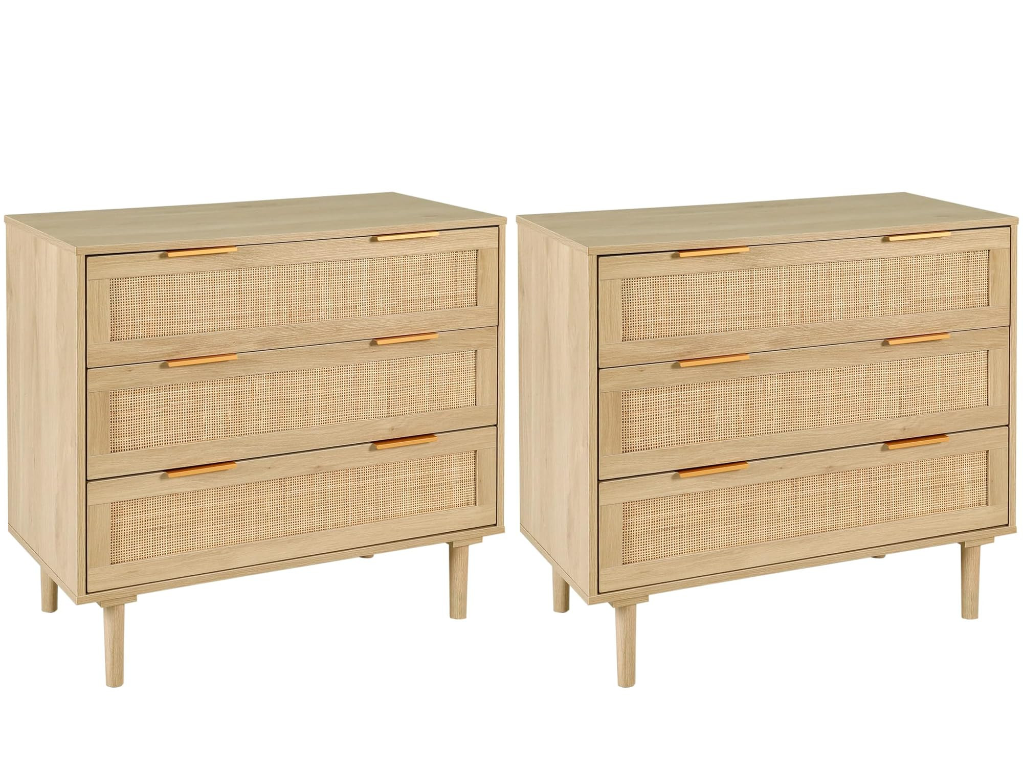 HOPUBUY 3 Drawer Dresser Set of 2 for Bedroom, Rattan Dresser Modern Closet Dressers Chest of Dra... | Amazon (US)
