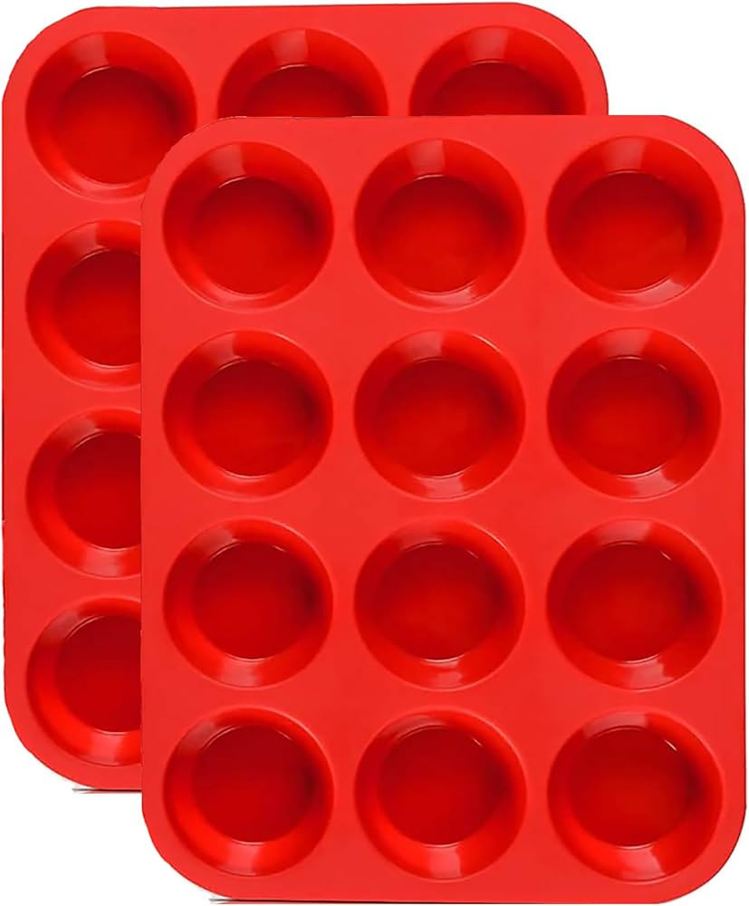 JEWOSTER 12 Cups Silicone Muffin Pan 2 Pack - Silicone Cupcake Pan Nonstick Silicone Molds Great ... | Amazon (US)