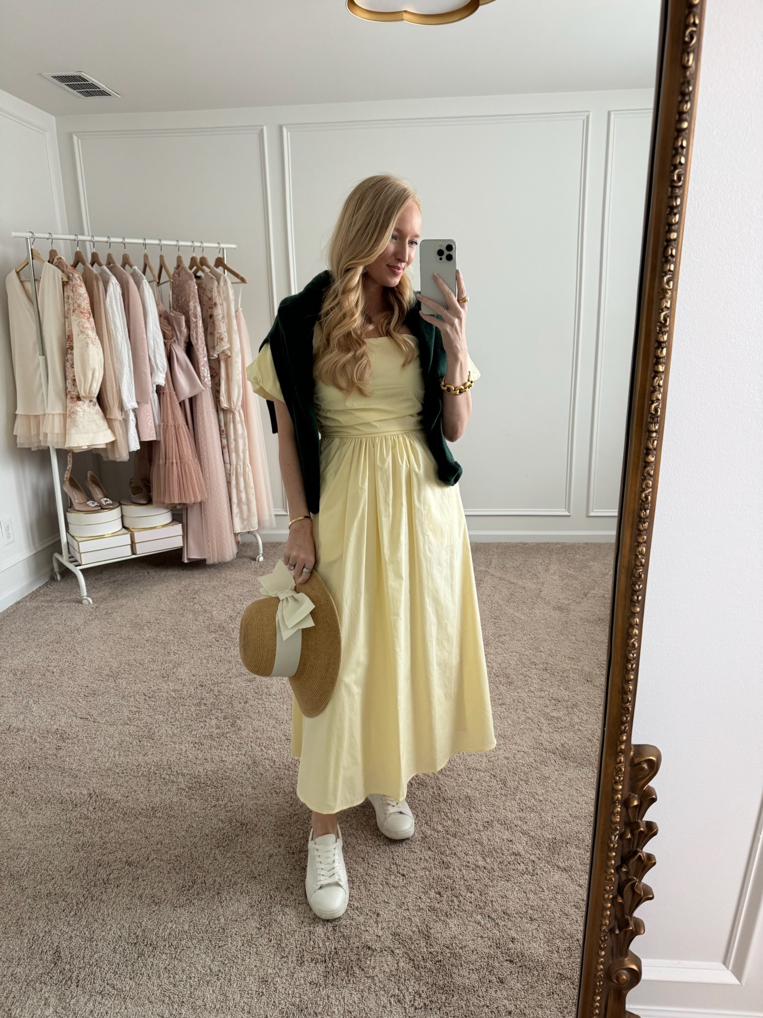 I’ve been obsessing over butter yellow lately! How sweet is this dress for spring? It has a conservative fit for Easter but I styled it here for the masters with comfy white sneakers and a cashmere sweater over my shoulders! 

Wearing a medium and it’s a tad big on me!

Masters outfit // spring outfit // Easter dress // what to wear to a golf tournament 

#LTKSeasonal #LTKFindsUnder100 #LTKParties