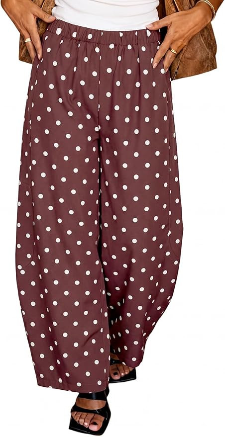 Tankaneo Womens Wide Leg Palazzo Pants Casual Barrel Baggy Pants Elastic High Waist Comfy Trouser... | Amazon (US)