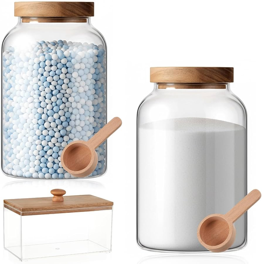 2 Pcs Half Gallon Glass Laundry Storage Containers Jars Set 1 Pcs Acrylic Dryer Sheet Holder Laun... | Amazon (US)