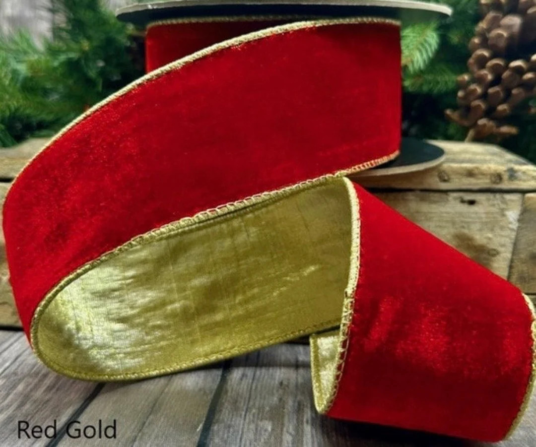 Red Velvet Gold Taffeta Back D Stevens Wired Ribbon, 2.5 Inch, 10 Yards - Etsy | Etsy (US)