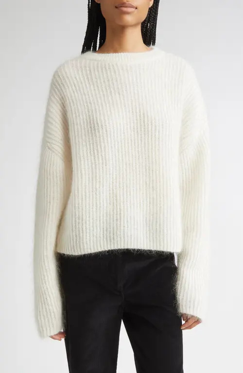 TOTEME Mohair & Wool Blend Rib Sweater in Ecru at Nordstrom, Size Medium | Nordstrom