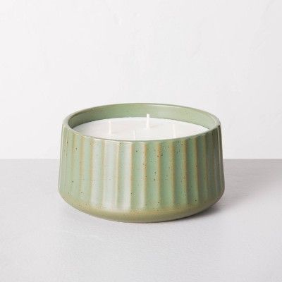 4-Wick Fluted Ceramic Fireside Spruce Seasonal Jar Candle Light Green 24oz - Hearth & Hand™ wit... | Target