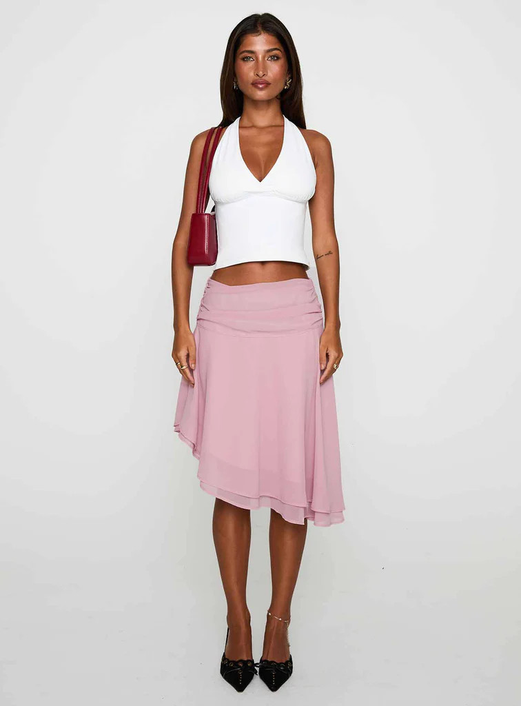 Evanescence Asymmetrical Midi Skirt Pastel Pink | Princess Polly US