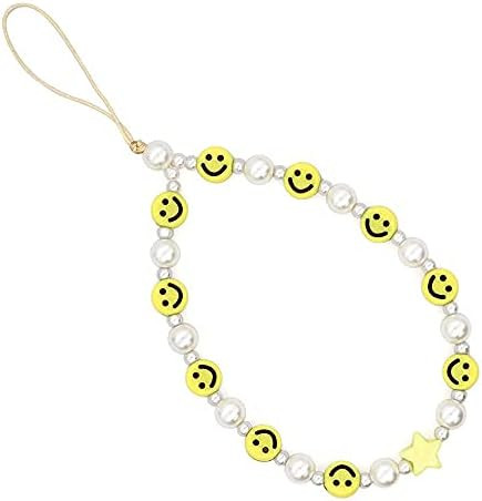 Beaded Phone Lanyard Wrist Strap Smiley Face Beaded Handmade Colorful Acrylic Beads Pearl Phone C... | Amazon (US)