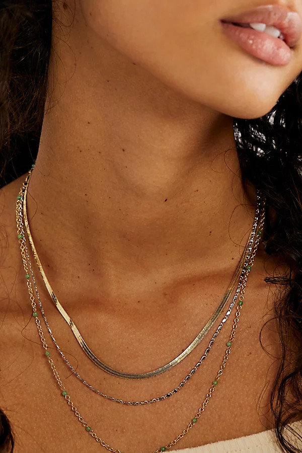 The Everything I Wanted Layered Necklace by Free People, Mixed Metal / Jade, One Size | Free People (Global - UK&FR Excluded)