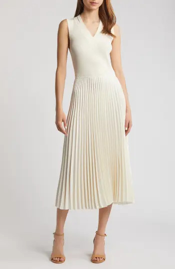 BOSS Farara Mixed Media Sleeveless Pleated Dress | Nordstrom | Nordstrom