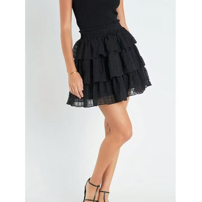 Women's Tiered Ruffle Mini Skirt Elastic Waist Flowy Party Skirt,L,Black | Target