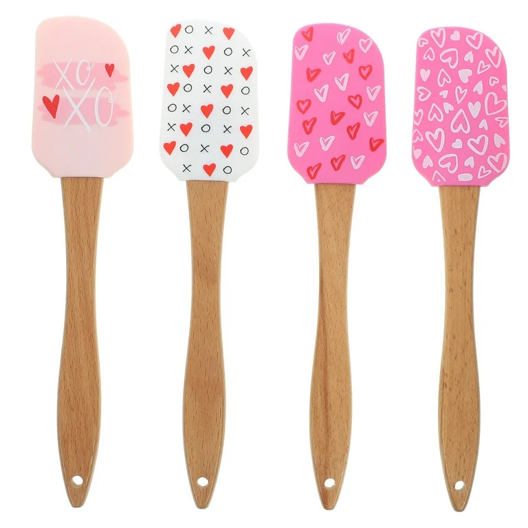 4pcs Silicone Cake Spatula Silicone Spatula Valentine Theme Spatulas Wooden Handle Spatula | Walmart (US)