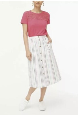 NWT J CREW Midi Skirt Poplin Rainbow Stripe White Buttons Small  | eBay | eBay US