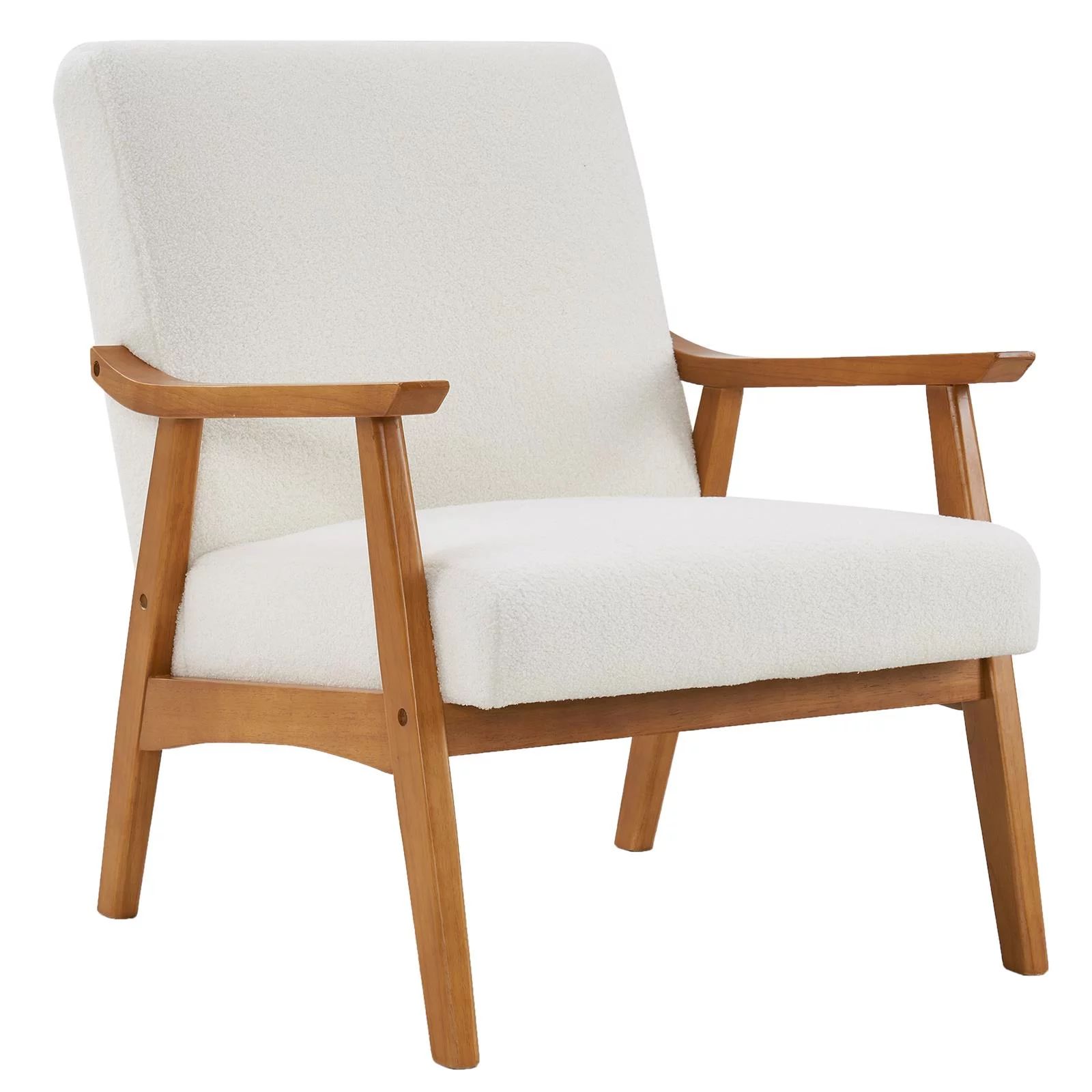 Ktaxon Mid-Century Modern Arm Chair with Solid Wood Frame,Teddy Velvet Fabric Club Chair,Beige | Walmart (US)