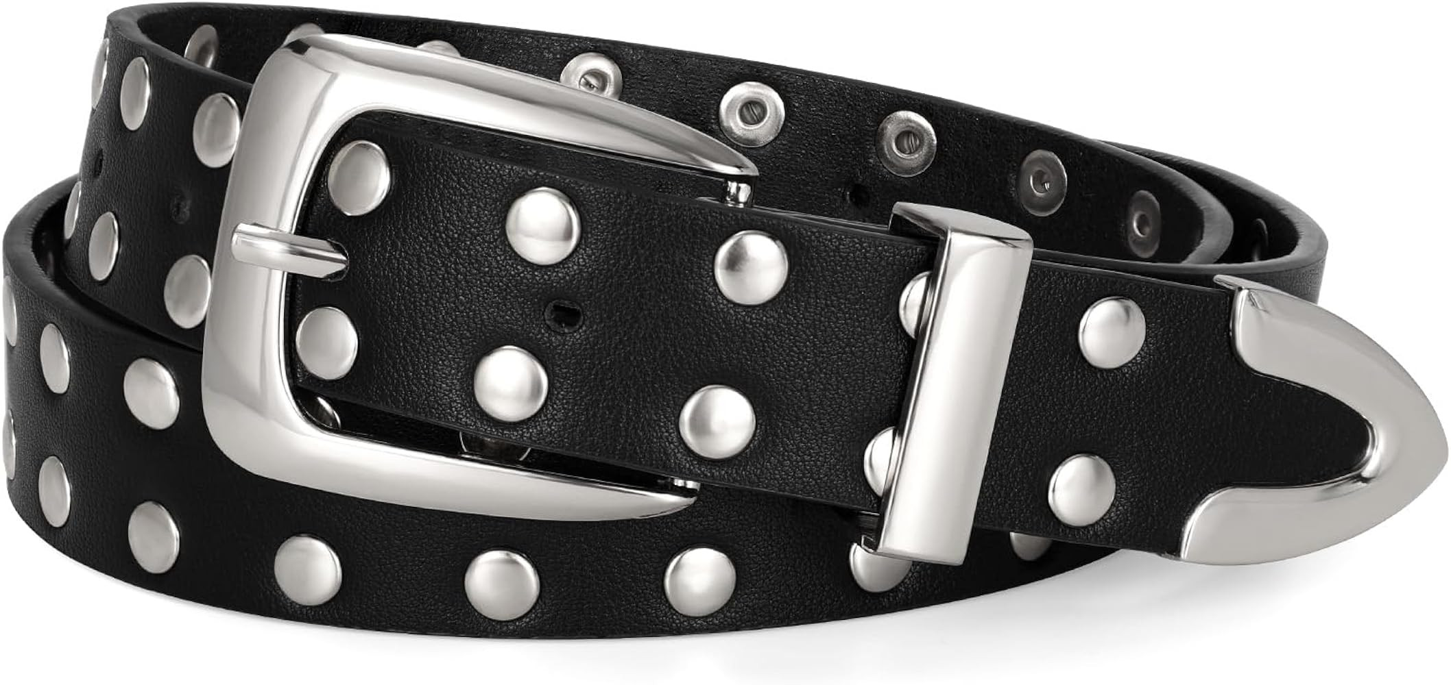 JASGOOD Women Leather Belt Fashion Studded Belt Ladies Punk Belt Gold Buckle Vintage Leather Belt... | Amazon (US)