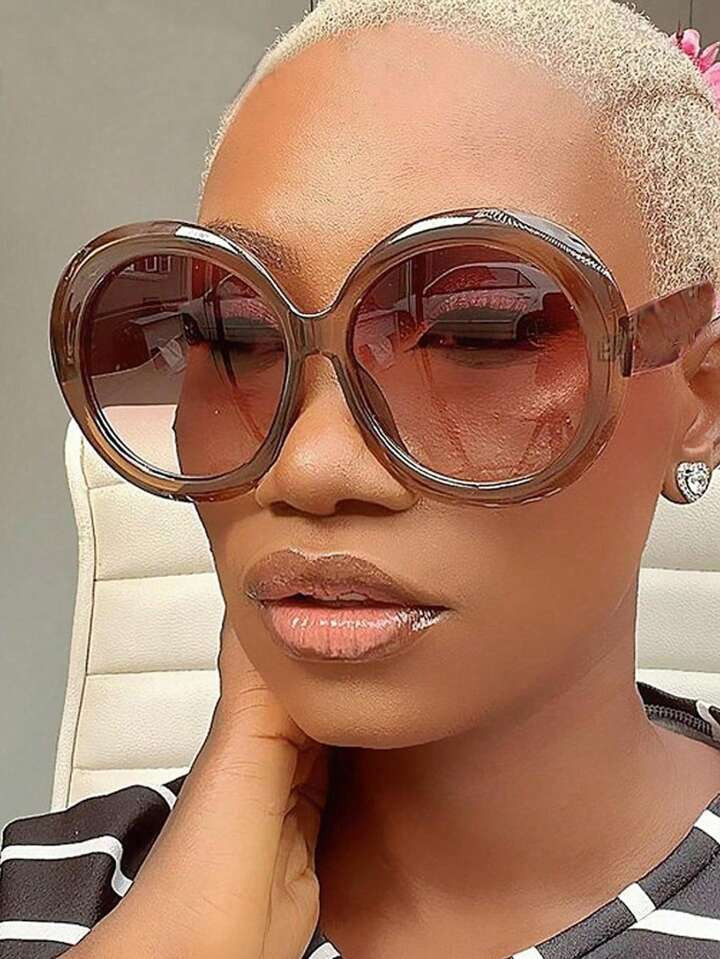 1pc Vintage Big Round Fashion Glasses Women Brown Gradient Oversized Streetwear Female Shades | SHEIN