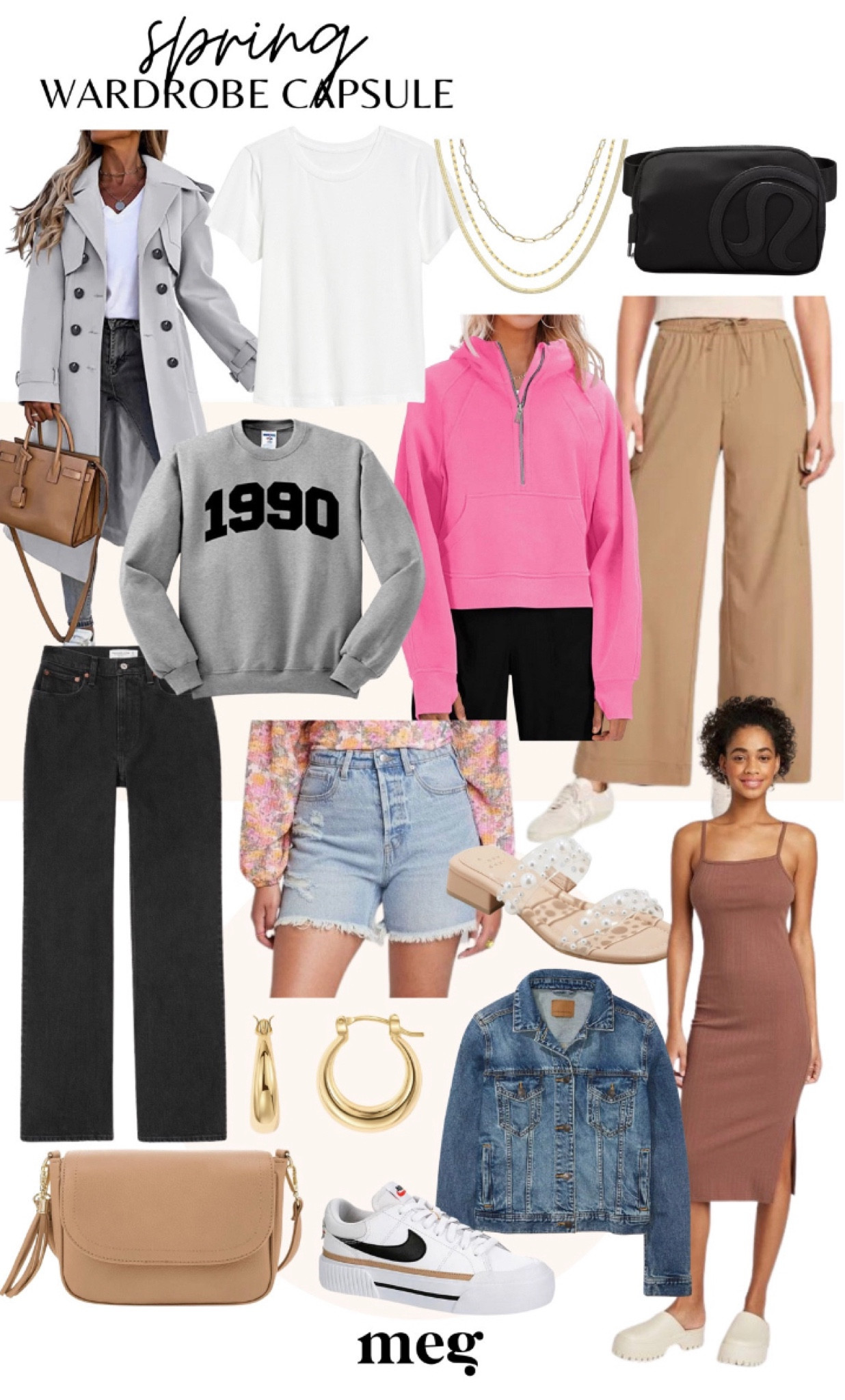 Spring wardrobe capsule!

Trench coat, sweatshirt, quarter zip, cargo pants, belt bag, gold necklace, gold earrings, slides, sandals, midi dress, black jeans, denim shorts, jean shorts, tan purse, white T-shirt, denim jacket, jean jacket 

#LTKfit #LTKSeasonal #LTKstyletip